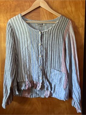 FLAX Multicolor Striped Button-Front Top